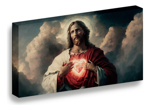 Cuadro Lienzo Canvas Jesus Cielo Corazón Rojo Sala 60*80cm