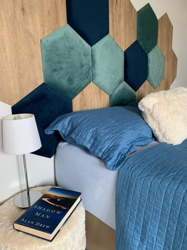 Decoração Módulos Hexagonal - Tecido Espuma Madeira 16 Peçs