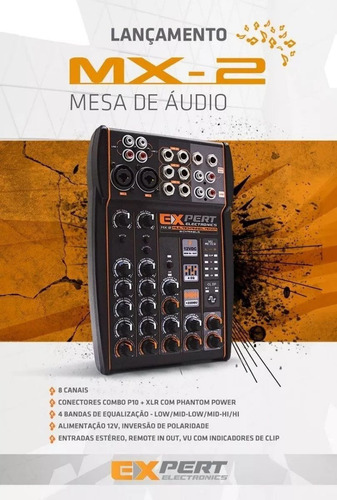 Imagem 5 de 5 de Mesa Som Automotivo 12v Expert Mx-2 Stéreo Ent Aux Microfone