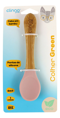 Colher De Bebê Silicone Atóxico E Bambu Orgânico Rosa