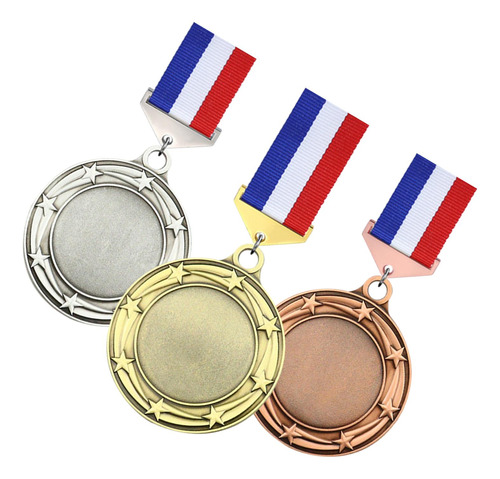 3 Medallas De Bronce Dorado Y Plateado Con Cintas Estilo A