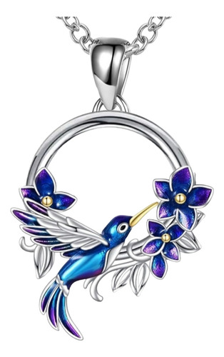 Collar Colibrí Flor Multicolor Plata S925 Regalo Mujer