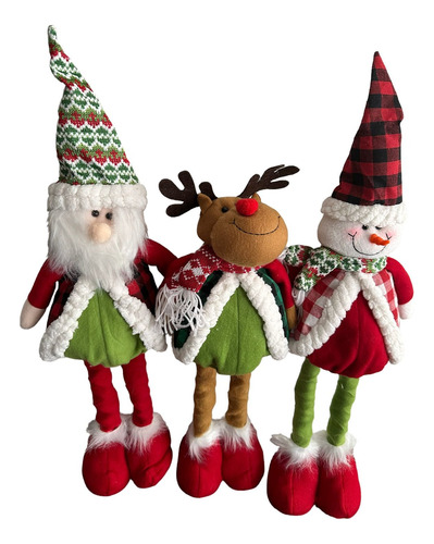 Pack 3 Muñecos Navideños Patas Largas Pascuero 45 Cm