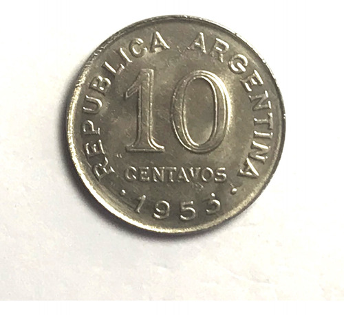 Monedas Argentinas: 10 Centavos 1953 Canto Liso Ex