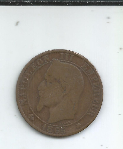 M 240 Francia Moneda Cobre 5 Centimes 1865 A (Usado)
