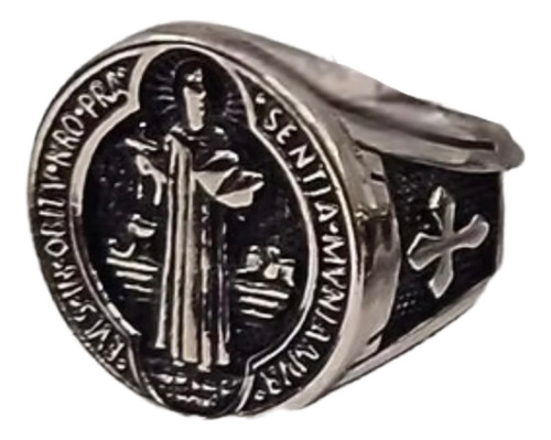 Anillo San Benito Imagen Santo Acero Quirúrgico Plateado 22