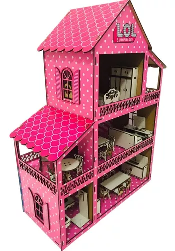 Casa Casinha Para Boneca Polly +38 Mini Móveis Mdf Madeira em