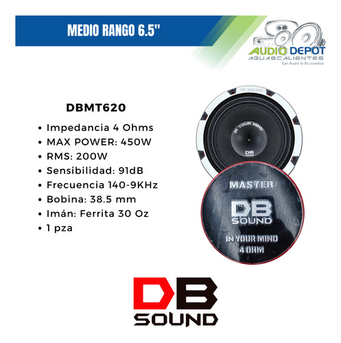 Medio Rango 6.5 PuLG 450w Max Db Sound Master Dbmt620 1pz