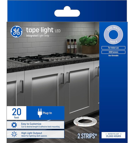 Ge Lighting Led Tape Light Plug-in Strip Light, Blanco Frío,