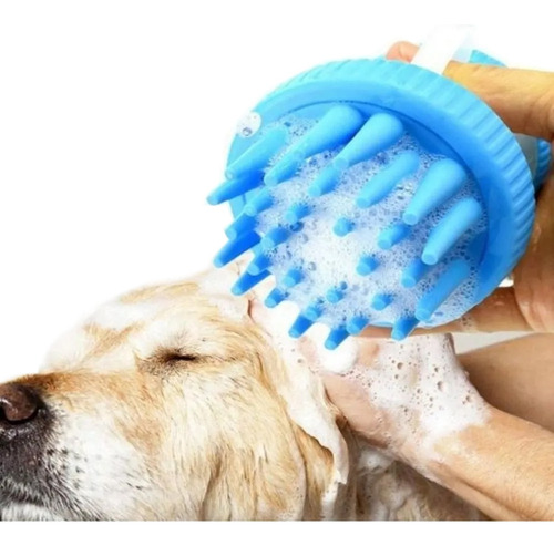 Lava Pelo Pet Escova Banho Cachorro Gato Dispenser Shampoo Cor Azul
