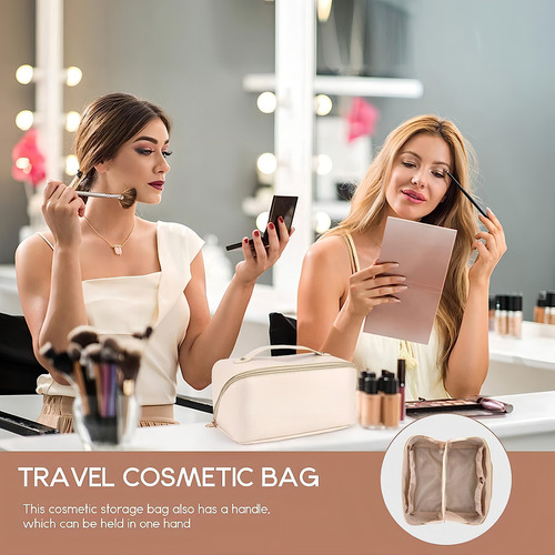 Bolsa De Cosméticos De Viaje De Gran Capacidad Para Mujer Color Light Champagne