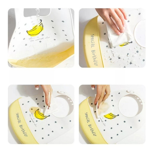 Imagen 3 de 6 de Baberos En Silicona Impermeable Con Bolsillo Limpieza Fácil