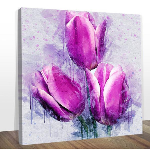 Quadro Decorativo Canvas Tulipas Rosas Midiapoparte 60x60