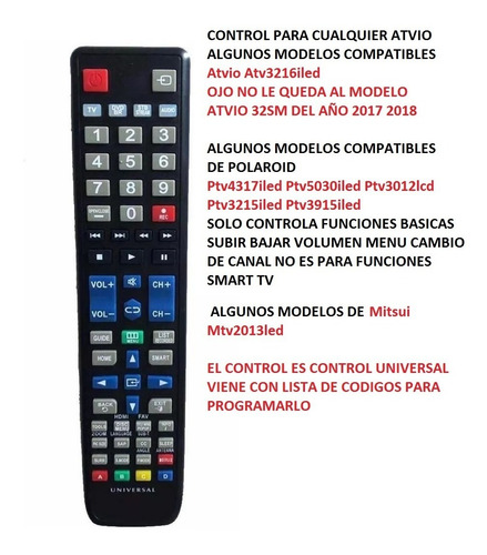 Control Para Cualquier Pantalla Atvio Smart Tv Lcd Led U59
