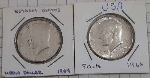 Moneda Plata Usa, 50 Centavos De Dólar, 1964 Y 1966.