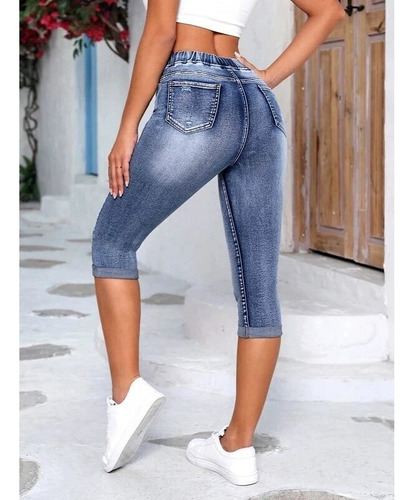 Pantalones Cortos De Mezclilla Elásticos En La Cintura