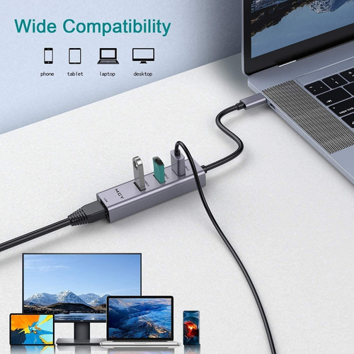 Imagen 5 de 7 de Adaptador Usb-c - Hub 3 Port Usb 3 + Red Fast Ethernet