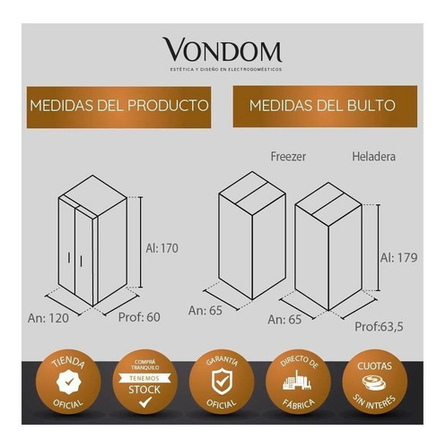 Heladera Y Freezer 335+245 Lts. Vondom Acero - Cuotas