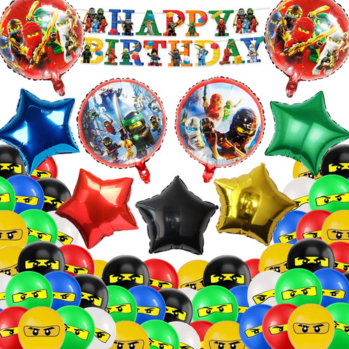 50pzs Set Globos Ninjago Padrisimo Kit Fiesta Cumpleaños