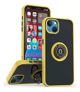 Funda De Samsung A42 5g Ahumado + Anillo Amarillo Antishock