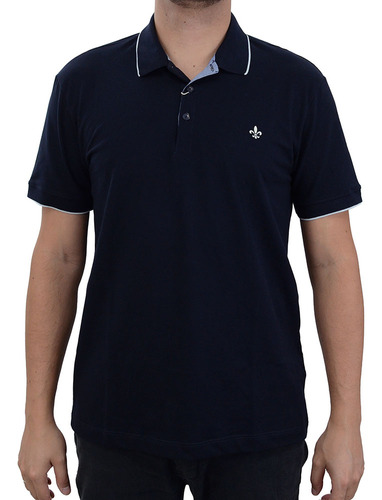 Camisa Polo Masculina Dudalina Piquet Chambray Marinho 08752