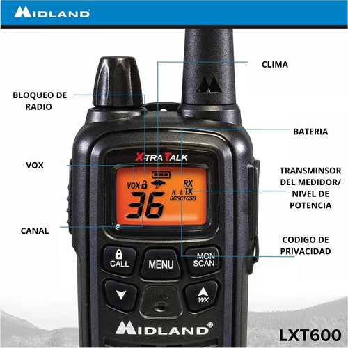Radios 2 Vias Midland Lxt600vp3 Hasta 45 Kms (28 Millas) Negro