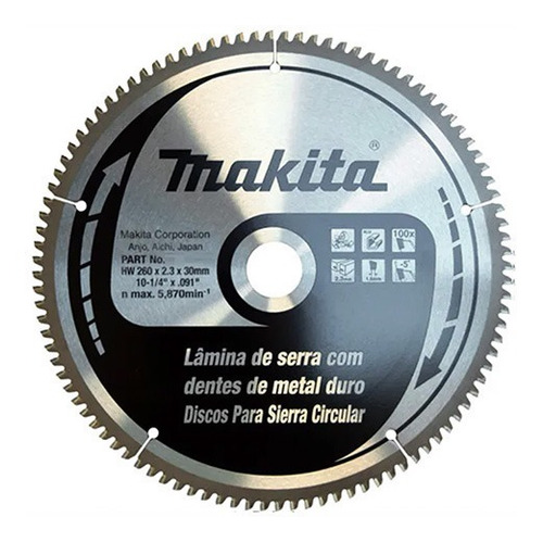 Lamina De Serra T.c.t. 260x30mm 100t - B-19342 - Makita