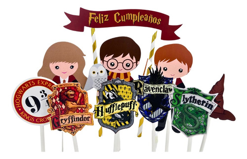 Kit Toppers Para Cake Tortas Harry Potter Feliz Cumpleaños