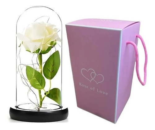 Rosa Eterna Led  Artificial En Cupula Vidrio