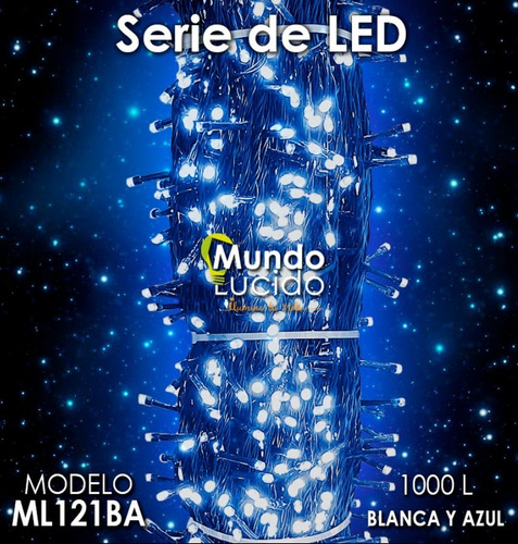 Serie Led Navideña Luz Azul Y Blanco 1000 Luces Mundo Lucido