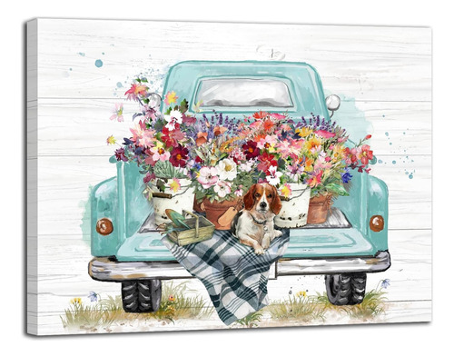 Laiart Camión Viejo Con Flores, Decoración De Estilo Rústico