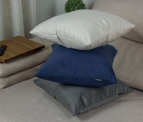 Kit de 3 fundas de almohada Lisa Suede Invisible, color marrón liso, azul, gris y beige