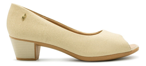 Sapato Usaflex Feminino Peep Toe Salto Bloco Couro Textura