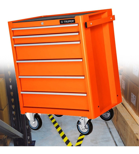 Armário móvel de metal Truper 12067 com 6 gavetas laranja