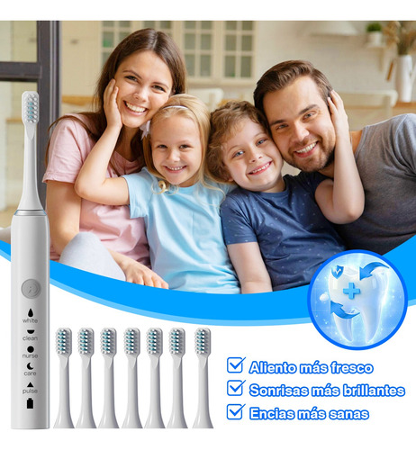 Cepillo Dental Electrico Recargable 8 Cabezales 5 Modo Blanco