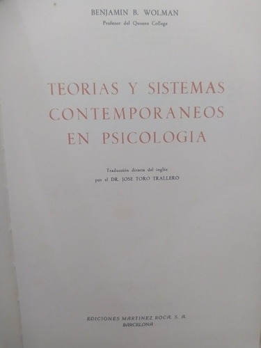 Teorías Sistemas Contemporáneos E Psicología Benjamin Wolman