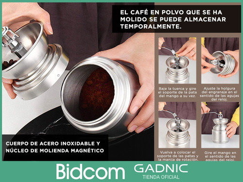 Imagen 6 de 10 de Molinillo De Cafe Manual Grosor Ajustable Acero Inox Gadnic