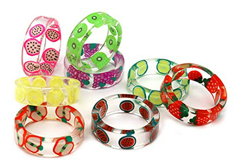 Anillos - 8pcs Resin Fruit Rings Set Cute Strawberry Pitaya 