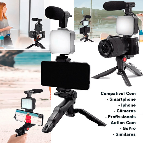 Kit Youtuber Live Vlog Tripé Celular Suporte Led Microfone