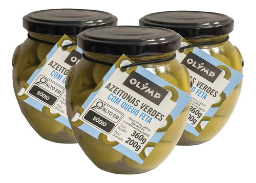 Kit 3 Und Azeitonas Verdes Grega Com Queijo Feta Olymp 200g