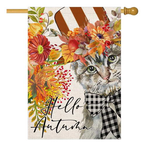 Smilyard Hello Autumn Cat Meow House Bandera De Doble Cara, 