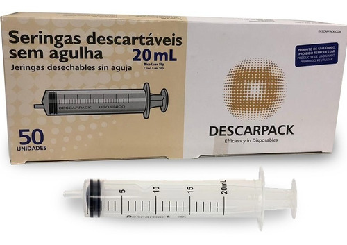 Seringa Descartável 20ml Luer Slip Descarpack Cx C/50 Unid.