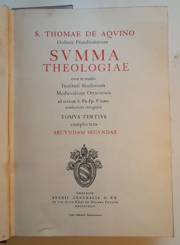 Summa Teologica - Sto Tomas De Aquino - Latin Ed Ottawa H3 (Usado)