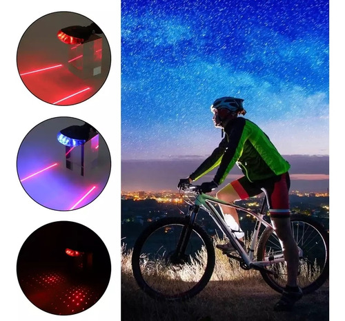 Luces Traseras Para Bicicleta Láser + Led De Seguridad 
