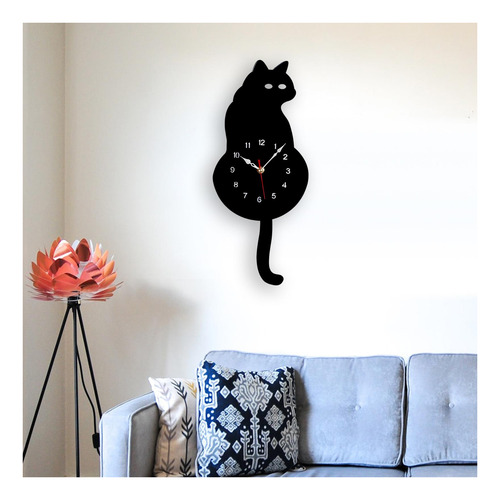 Reloj De Pared De Péndulo De Gato Silencioso Con Negro