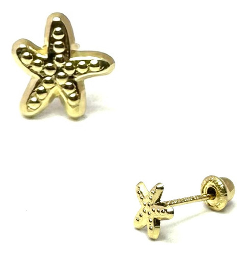 Piercing Broquel Oro 10k Zirconia Oreja Dama Estrella De Mar