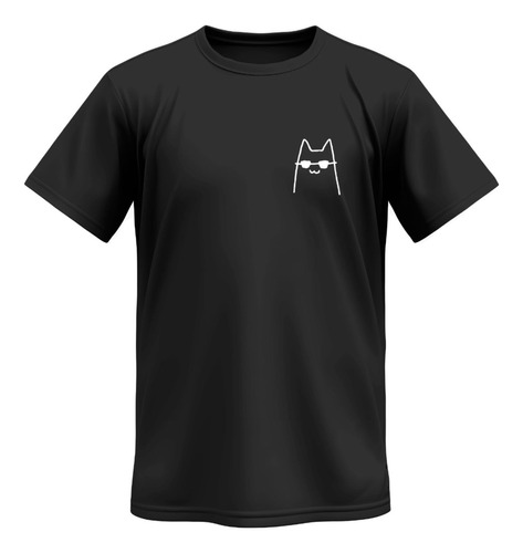 Camiseta Masculina Gatinho De Óculos 100% Algodão Preta