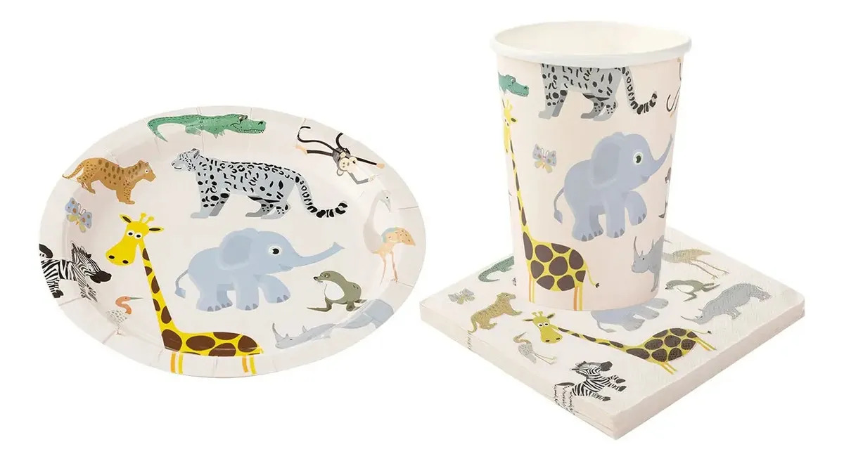 Kit Festa Infantil Safari Prato Copo E Guardanapo 10 Pessoas Bege Safari Infantil