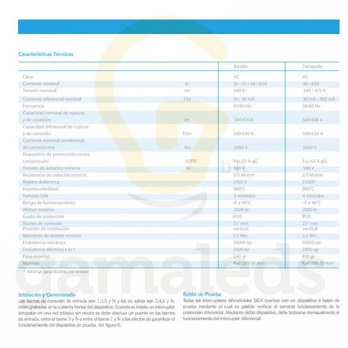 Imagen 5 de 9 de Disyuntor Diferencial Sica Bipolar 2x63 63a 2x63a Monof R