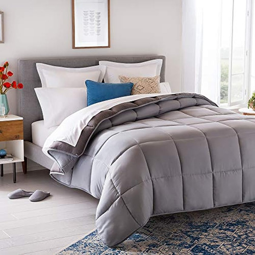 Edredon Individual Acolchado Reversible Gris Linenspa O